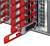 Front view of a linecard faceplate showing multiple rows of small form-factor pluggable (SFP) transceiver ports, each accompanied by an individual link status LED.
